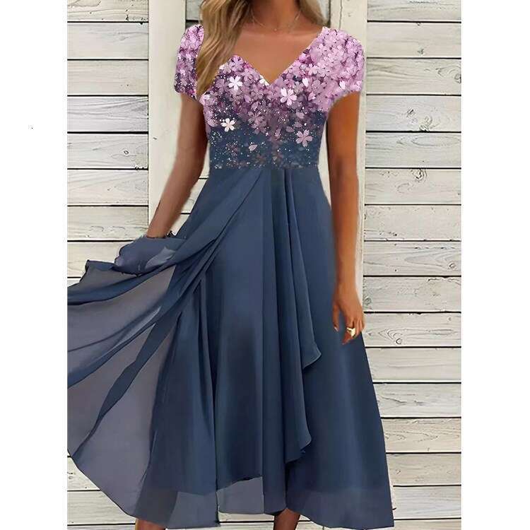 European American Summer Urban Leisure Fashion Chiffon Splicing Women's Dress 2024 New Style Unique and Elegant Clothing