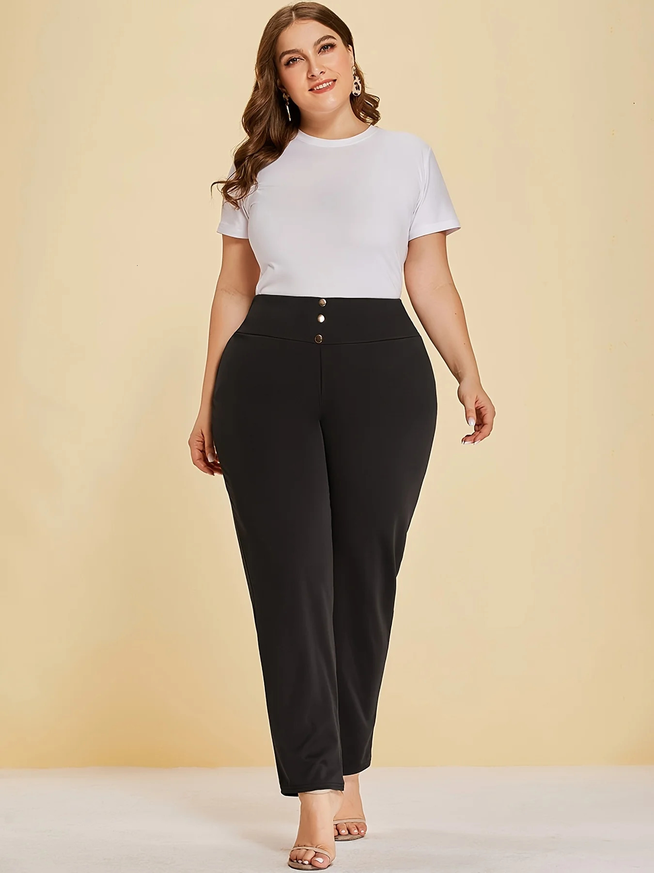 Autumn and winter womens plus size knitted fabric casual models slit straight trousers 250207
