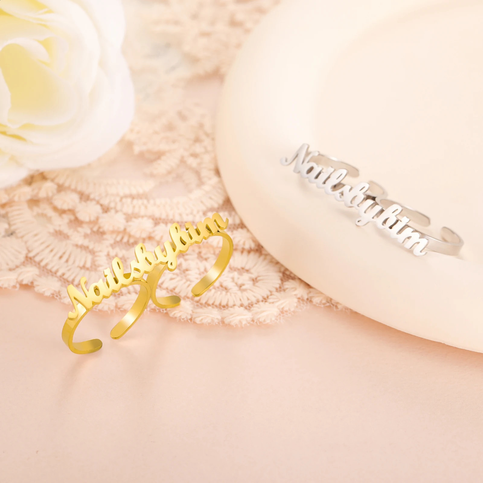 Lemegeton Custom Name Rings Women Men Stainless Steel Jewelry Personalized Couple Double Opening Ring Valentines Day Trend Gift 250206