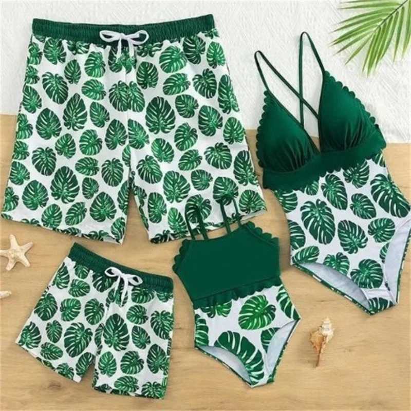 Family Matching Swimsuit Father Son Mother Daughter Swimwear Summer New Beach Sunny Bikini Kids Fashion Prints Clothes Suits W250207