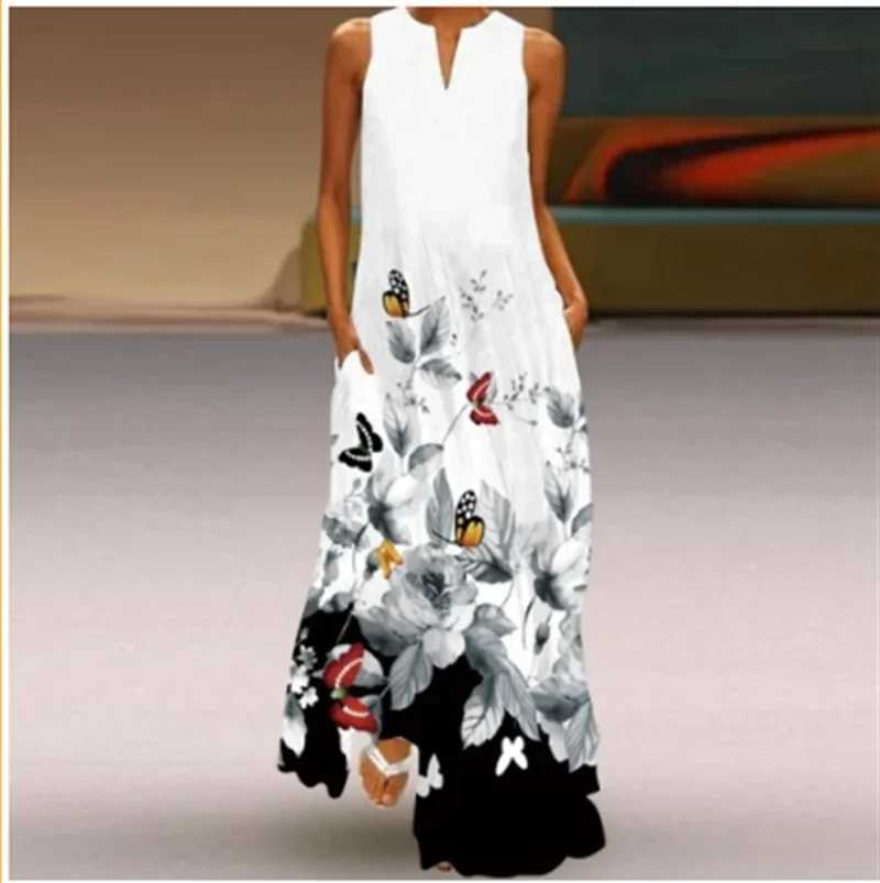 Womens Clothing 2024 Spring Summer Ele V-neck Butterfly Print Long Dress Women Beach Sexy Sveless Tank Maxi Party DressXJ2500207