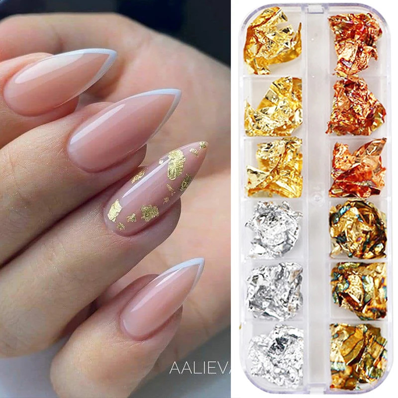 1 Box Silver Irregular Aluminum Foil Colorful Paper Nail Art Sticker 3D Glitter DIY Manicure UV Gel Polish Decoration Tools 250115