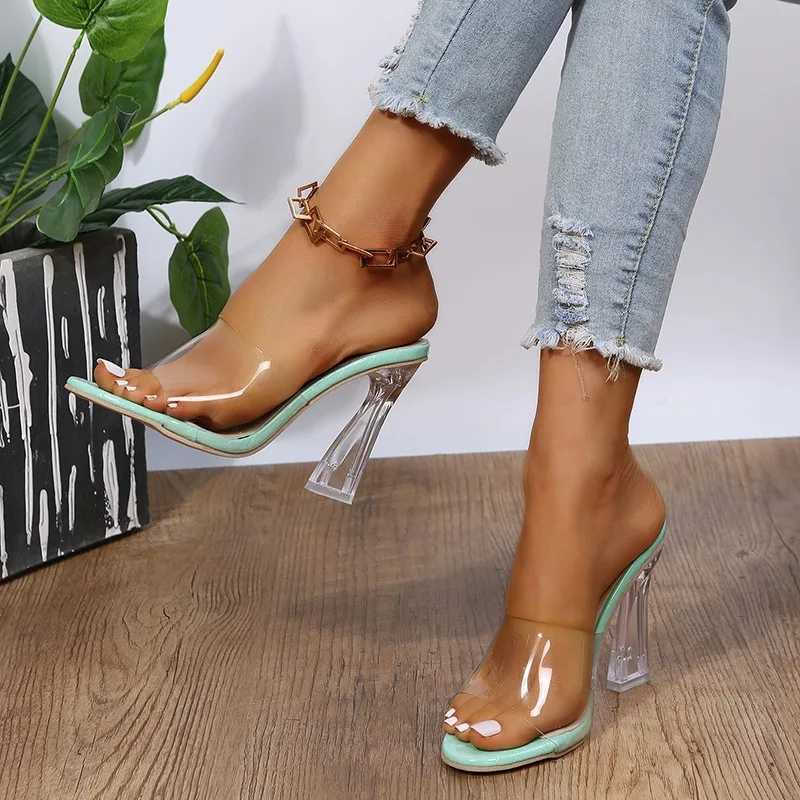 2024 Summer Jelly Sandals Open Toe High Heels Women Transparent Heel Sandal Slippers Clear Square Heel Slip- Slide ZapatosXJ250207