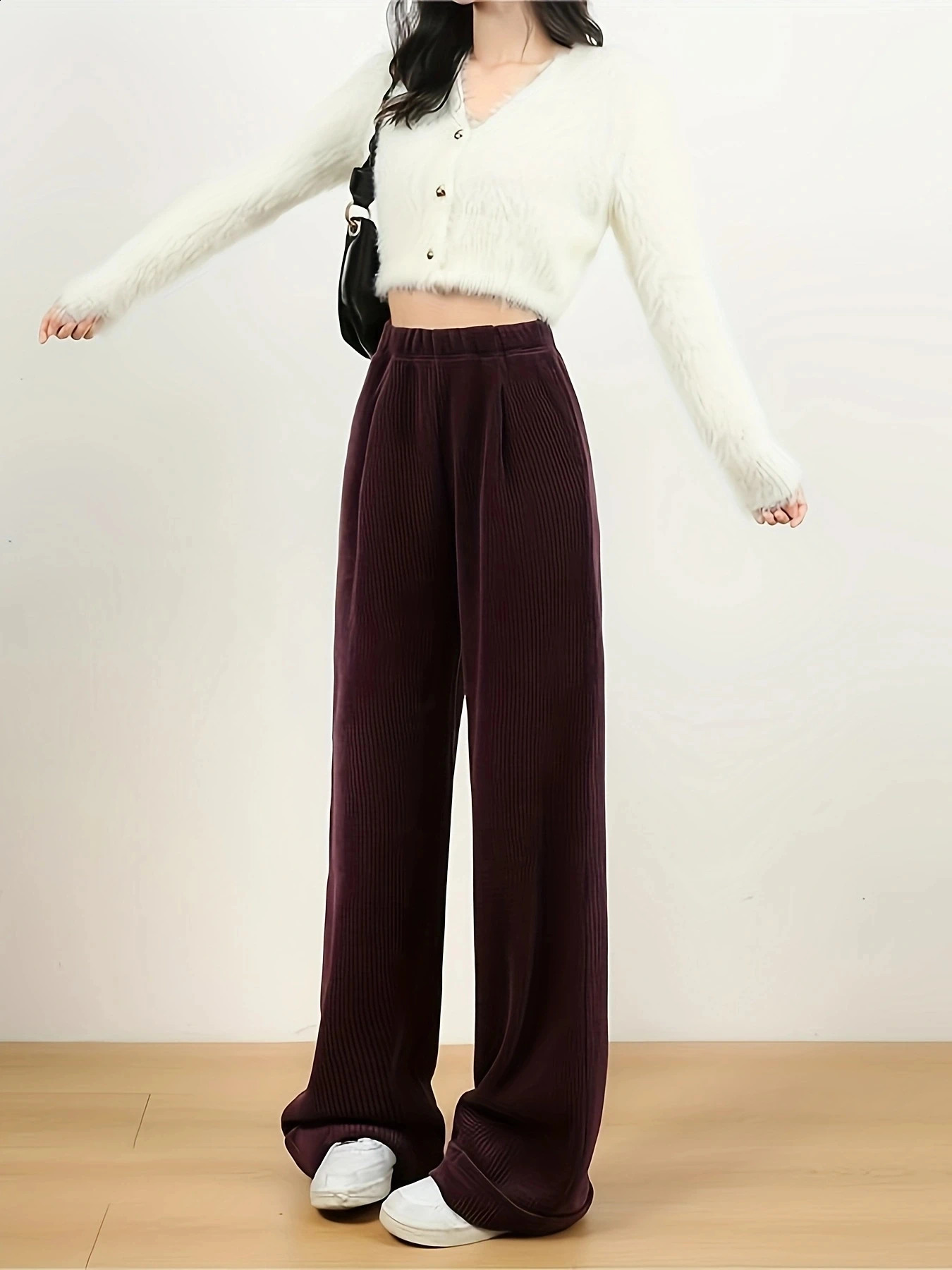 corduroy pants womens lengthened highend loose wide leg slim high waist comfortable 250206