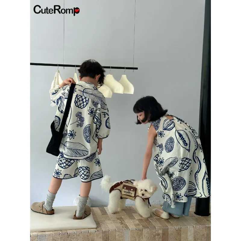 Irregular summer Drawing baby boy girl clothes casual dress Childrens clothing mother-kids Family Sibling look Beach outfit set W250207