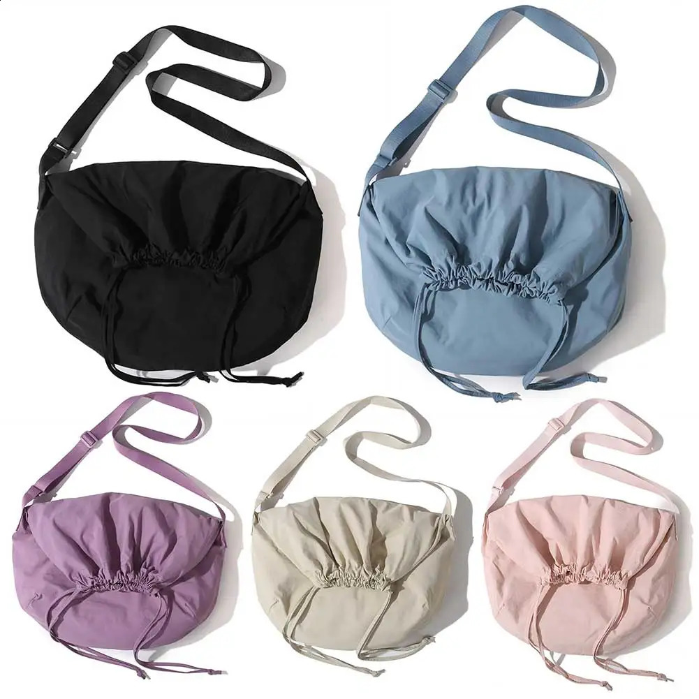 Women Drawstring Shoulder Bag Large Capacity Simple Crossbody Solid Color Lightweight Shopping Girls Outdoor 250206