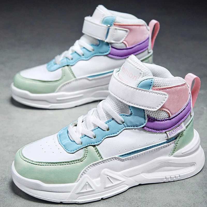 Childrens running shoes outdoor leather surface fashionable tennis shoes casual high top childrens comfortable board shoes W250207