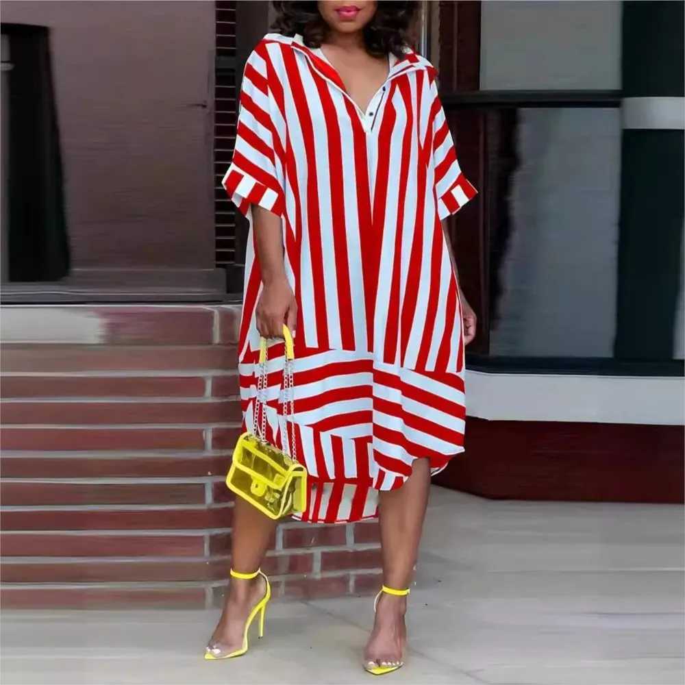 Fashion Printed Striped Short Sve Loose For Womens Dresses Summer Casual Simple Ele Fe Holiday Shirt DressXJ2500207