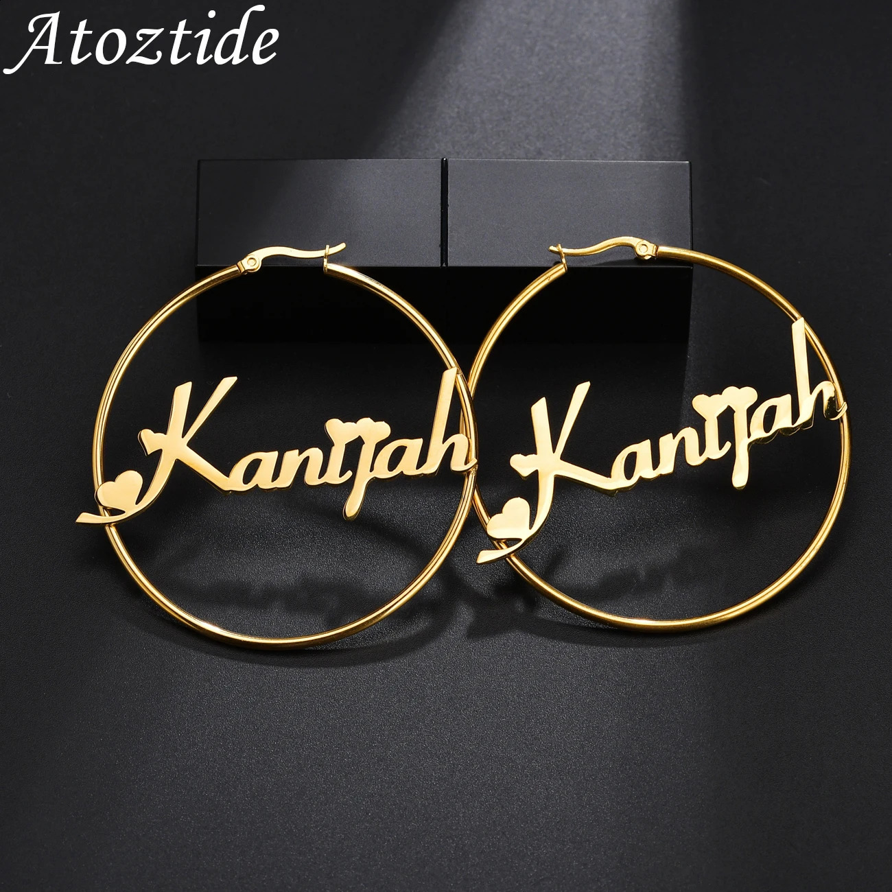 Atoztide Personalized Name Stainless Steel Letter Earrings For Women 3 Color Custom Circle Hoop Earrings Weddings Party Jewelry 250206