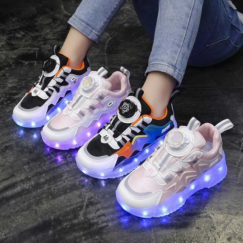 Rotating button charging colorful light shoes sports light shoes Childrens shoes Boys and girls Kids luminous casual shoes W250207