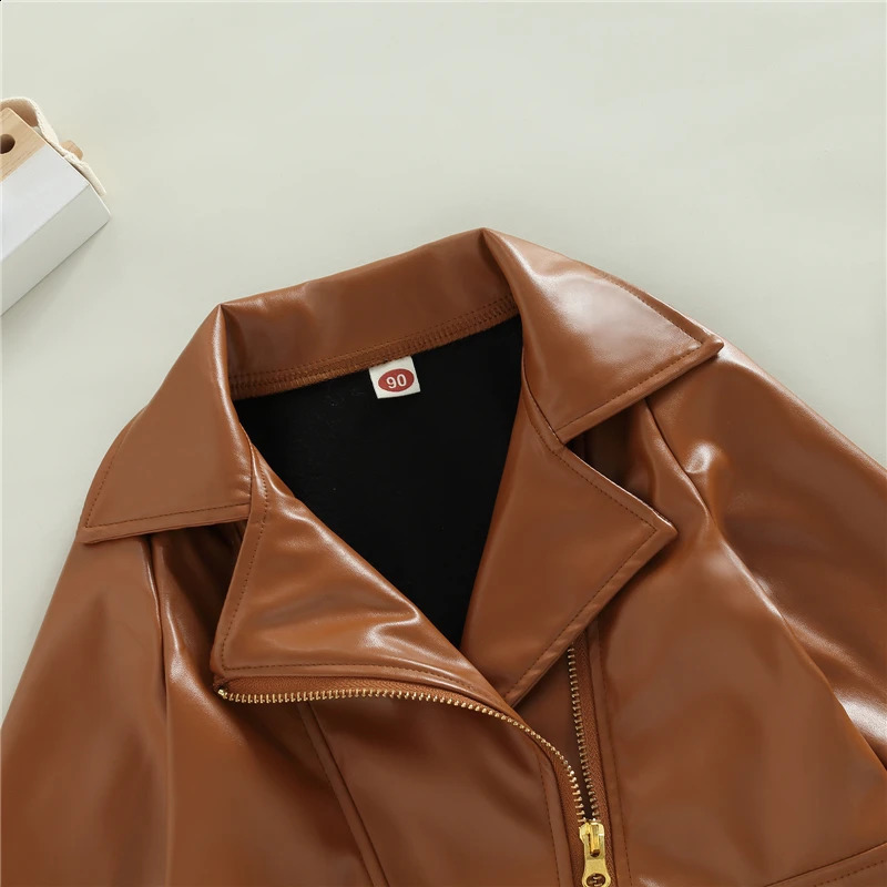 Kid Boys Leather Jacket Solid Color Girls Coats Kids Casual Style Children Jackets Spring Autumn Clothes For Boys 250206