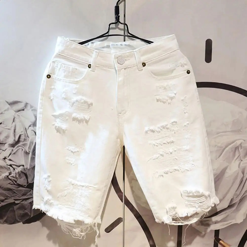 Stylish Denim Multi Pockets Soft Button Zipper Closure Men Summer Short Jeans Knee-length Shorts Keep Cooling 250206