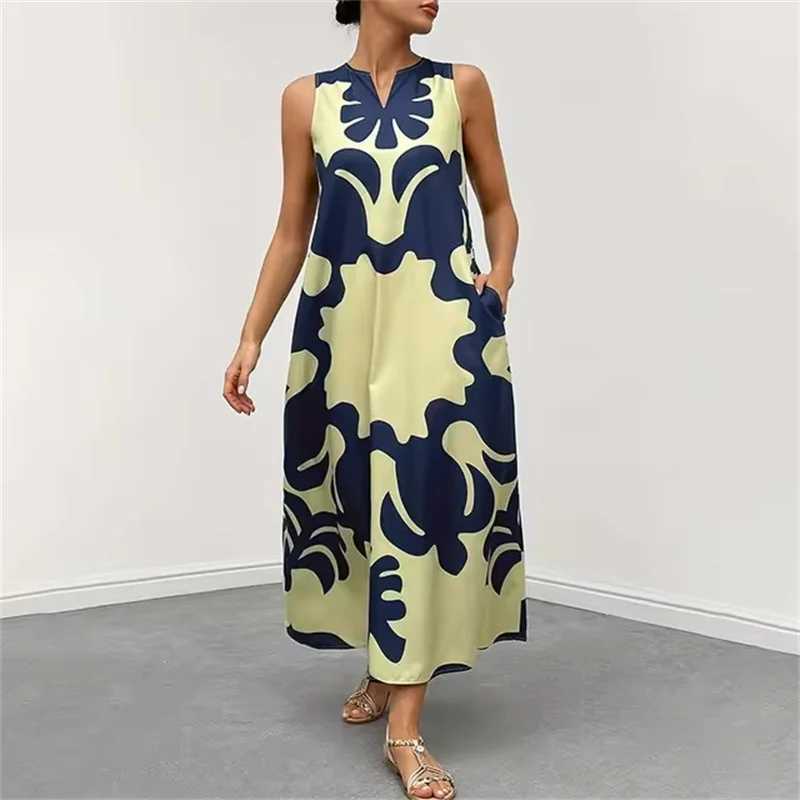 Ladies New Spring Summer Daily Casual Dress Urban Street Fashion Sveless Long Dress 3D Flower Print V-Neck Womens Maxi DressXJ2500207