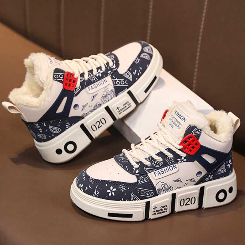 Kids Sneakers Winter Warm Plush Walking Shoes High-top Comfortable Fashion Casual Flat Tennis Shoes Childrens Boots for Boy W250207