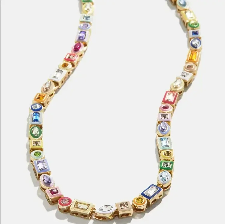Geometric 5A CZ Rainbow Colorful Enamel Tennis Chain Bracelet Necklace Round Square Eye Rectangle Shape Women Jewelry 250120