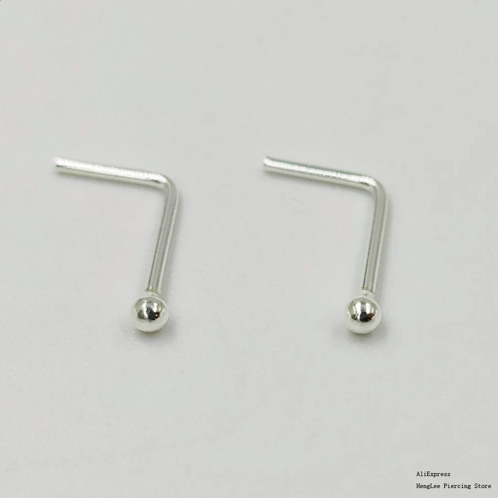 20pcs/pack 925 Sterling Silver L Shape Nose Stud 1.5mm ball tiny nose pin nose piercing 250121