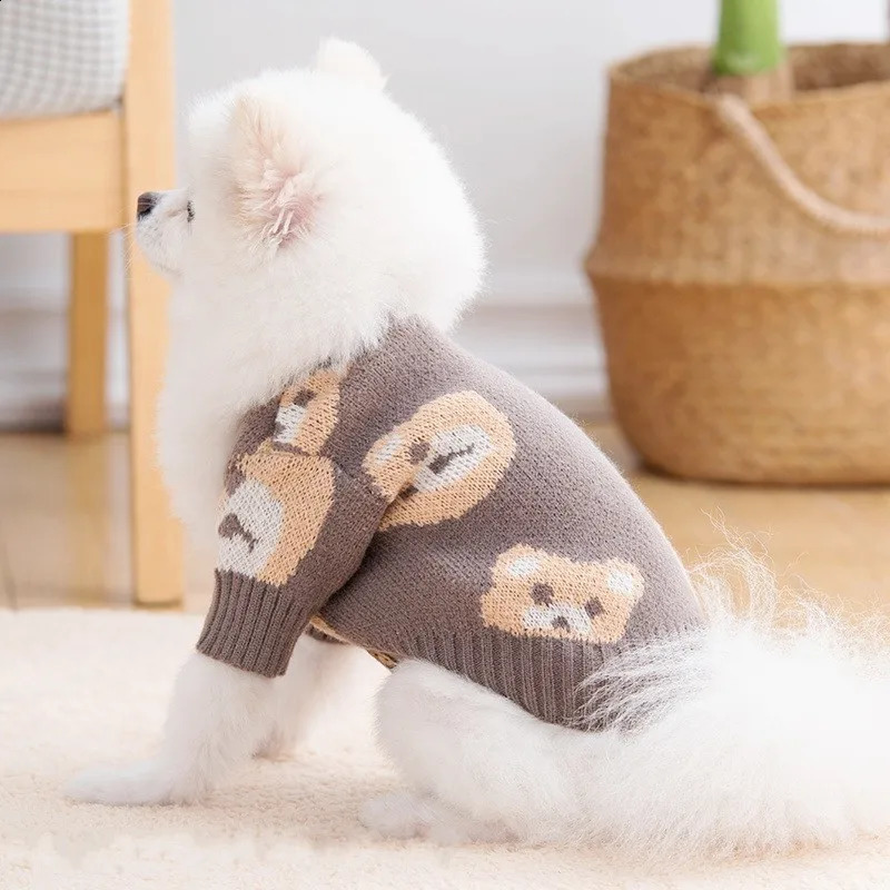 Dog Sweater Bear Print Knitted Coat Dog Cardigan Sweater Chihuahua French Bulldog Bichon Dog Clothes Puppy Costume 250206