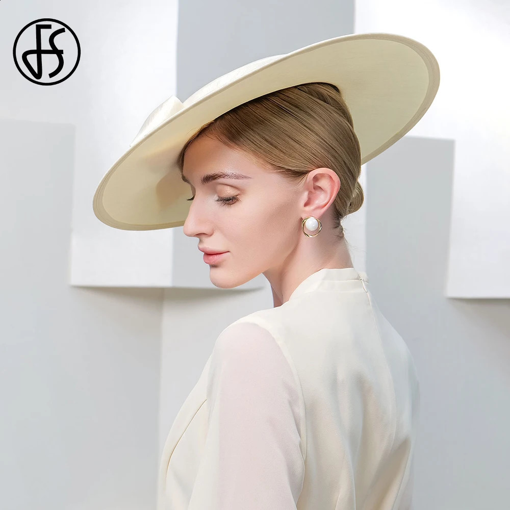 Wide brimmed church headwear Ladies big bow formal hat Wedding Bride Tea flat fedora 250207