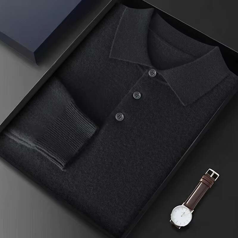 Men Knitwear Australian Wool Pullover Cashmere Sweater Polo Collar Thick Style Long Sleeve Warmth Basic Business Clothing Tops