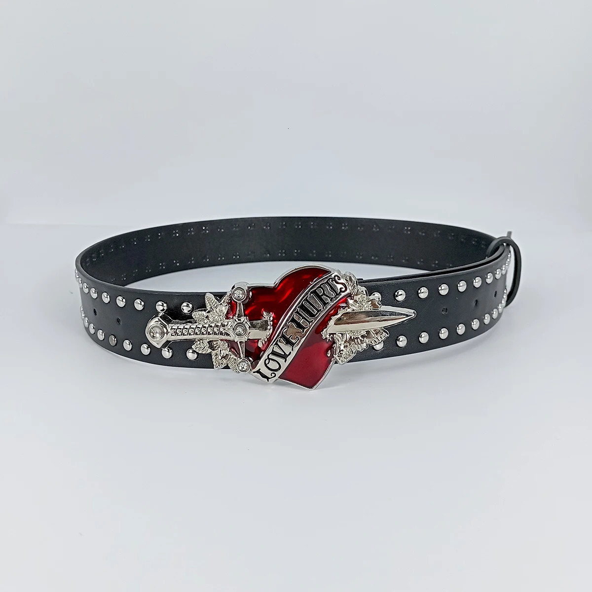 Unisex Jeans Belt sword red heart Goth Y2k Fashion Belts For Women High Quality Rivet Punk Accessory Men Waistband 250207