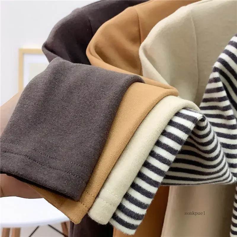 Autumn Winter Baby Boy Girl Baby Solid Long Sleeve Bottoming Shirt Children Turtleneck Casual Tshirt Kid Striped Top Clothes 250207
