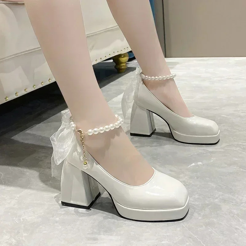 2024 Shoes for Women High Heels Mary Jane Pumps Ladies White Platform Zapatos De Mujer 250118