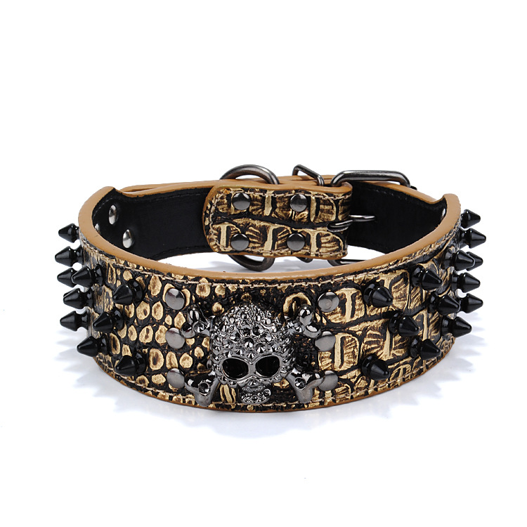 Black Gold Tie Nail Dog Collar Skull Rivet Pet Collar Anti Bite Dog Spiked Studded Large Chain Traction