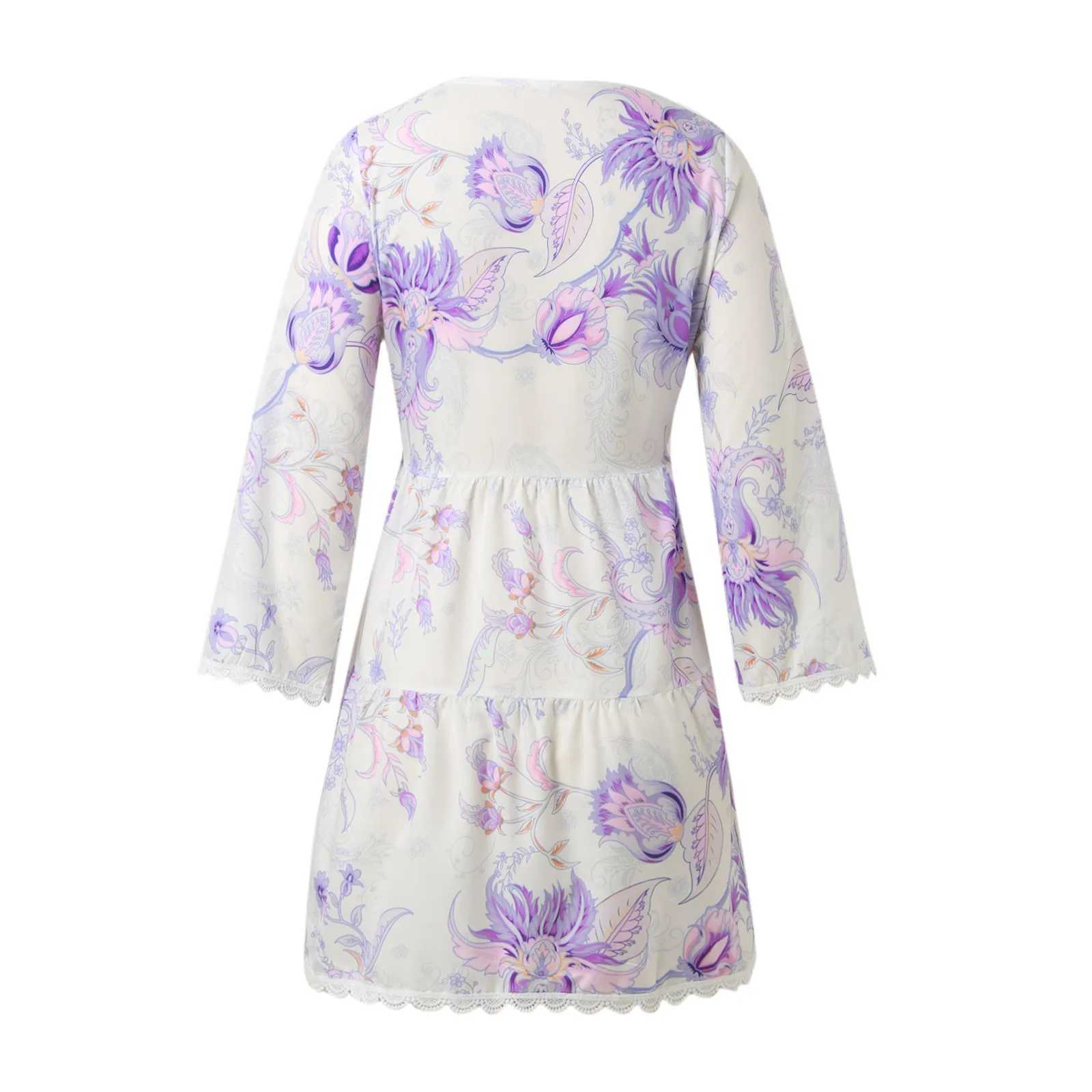 Dresses For Formal Occasions Womens Fashion V Neck Lace Jacquard Seven Quarter Sve Bohemian Floral Dress Sexy Beach SundressXJ2500207