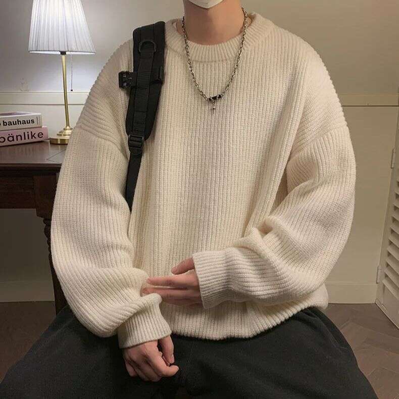 Round Collar Pullover Solid Colour Basic Men Women Autumn Winter Parsimonious Simple Couple Knit Sweater Warm Soft
