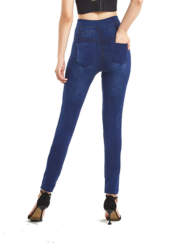 VISNXGI Stretchy Solid Color Plus Size Jeggings Fashion False Jeans Women Tight Seamless Pocket Leggings Soft Pencil Pants 250206