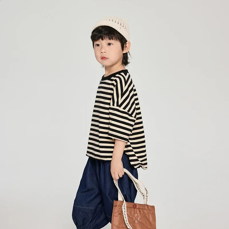 Summer Boys T-shirts fashion striped half sleeve Tees for Kids cotton loose Tops 2-7Y 250207