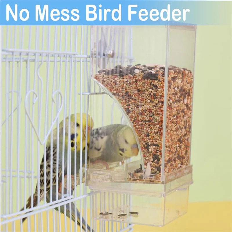 No Mess Bird Feeders Automatic Parrot Feeder Drinker Acrylic Seed Food Container Cage Accessories For Small And Medium Parakeets 250121