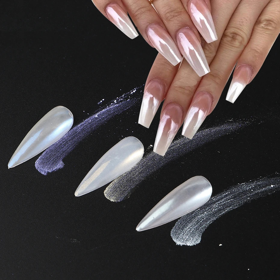 Moonlight Pearl White Nails Glitter Dust Chrome Aurora Rubbing on Powder Shell Mirror Pigment Nail Art Supplies Decoration 250115