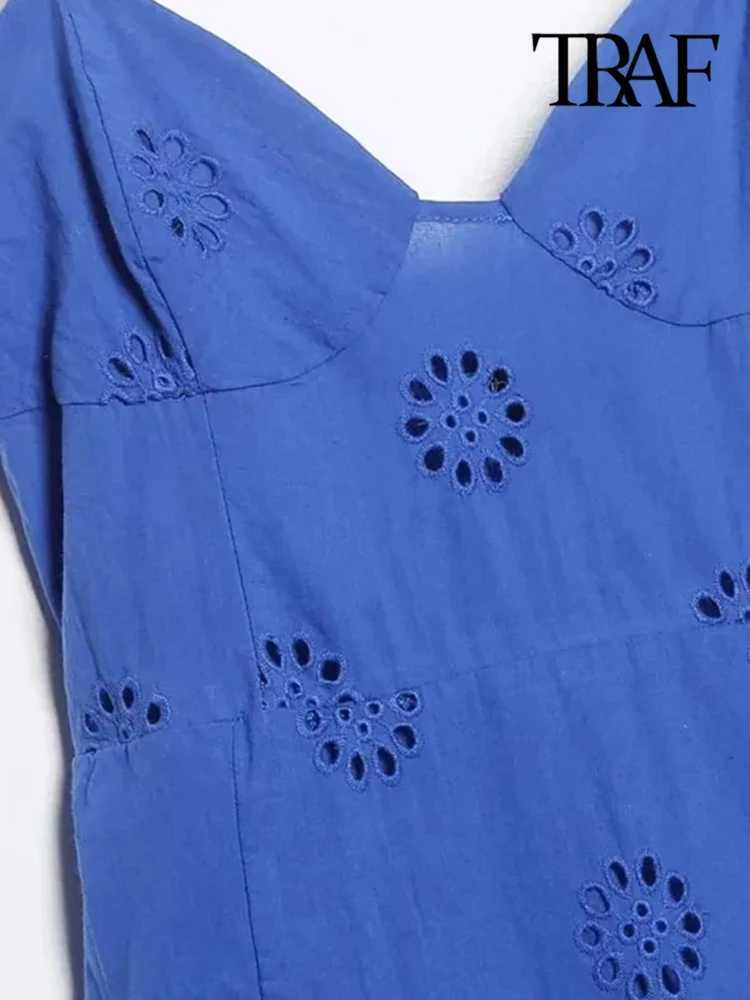 TR Women Fashion With Ruffled Cutwork Embroidery Mini Dress Vintage Backless Elastic Thin Straps Fe Dresses VestidosXJ2500207