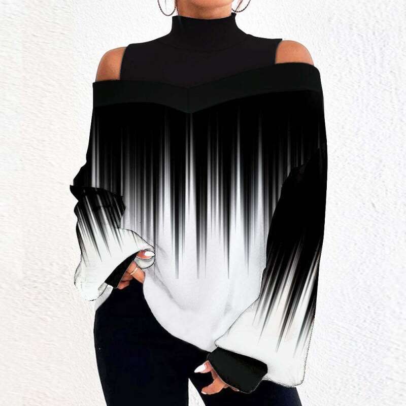 Spring Fall Shoulder Design Women's Lantern Sleeve Printed Top 2024 New Casual Versatile Fashion Clothing