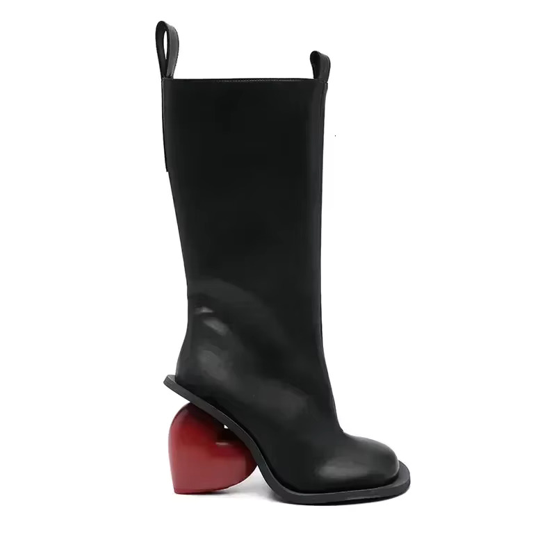 Womens Mid Calf Winter hot - Peach Heart Heel, Round Toe, Side Zip Fashion Boots for Autumn/Winter