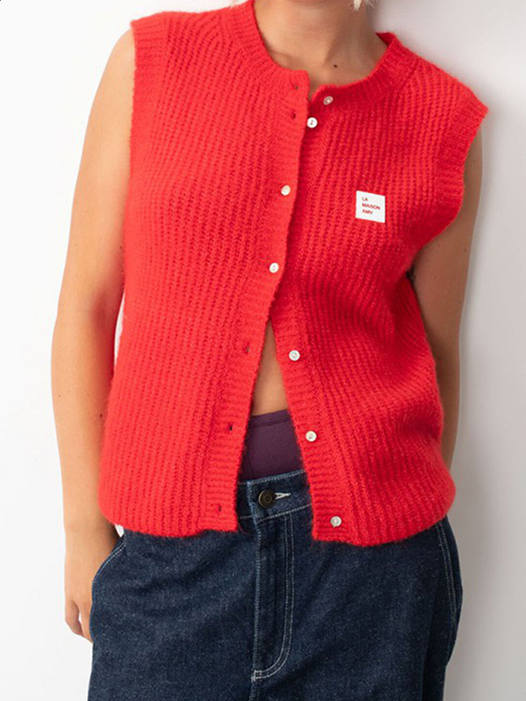 Gaono Women Knitted Tank Tops Casual Summer Solid Color Button Front Basic Vest Sleeveless Shirt y2k Aesthetic Clothes 240814