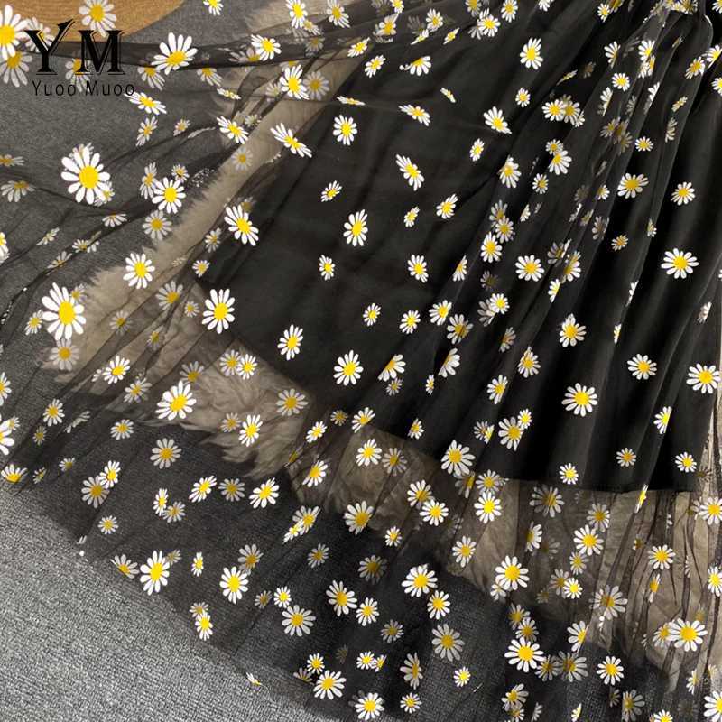 Yuoooo Korean Fashion Daisy Flower Print Mesh Party Dress Summer Two Layers Spaghetti Strap Vacation Midi Dress Beach VestidosXJ2500207