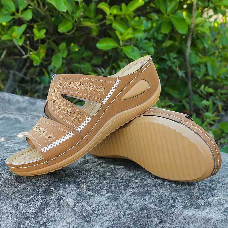 Cool slippers for women with sloping heels and fish mouth thick soles available in multiple colors with embroidered sandals forXJ250207