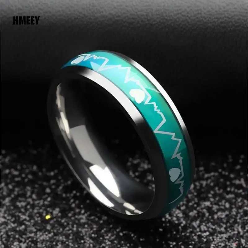 HMEEY 2023 New Mood Ring Changing Color Heartbeat Ring ECG Ring Colorful Discoloration Couple Ring W250207