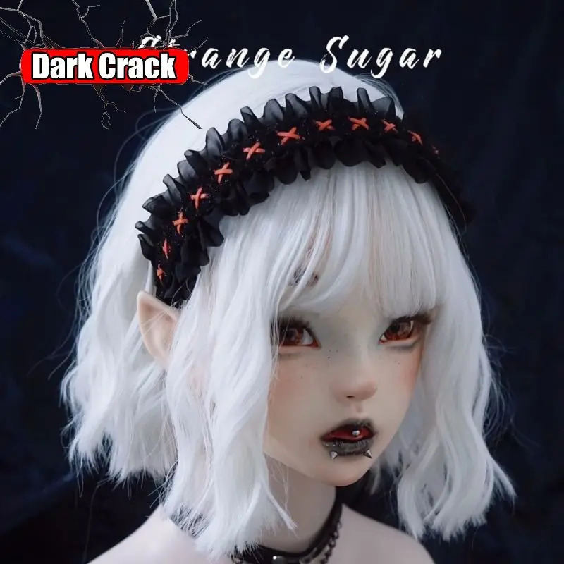Y2k Harajuku Gothic Punk Lolita Spicy Girls Womens Headwear Original Handmade Leaf Border Black Red Headband Hair Hoop 250207