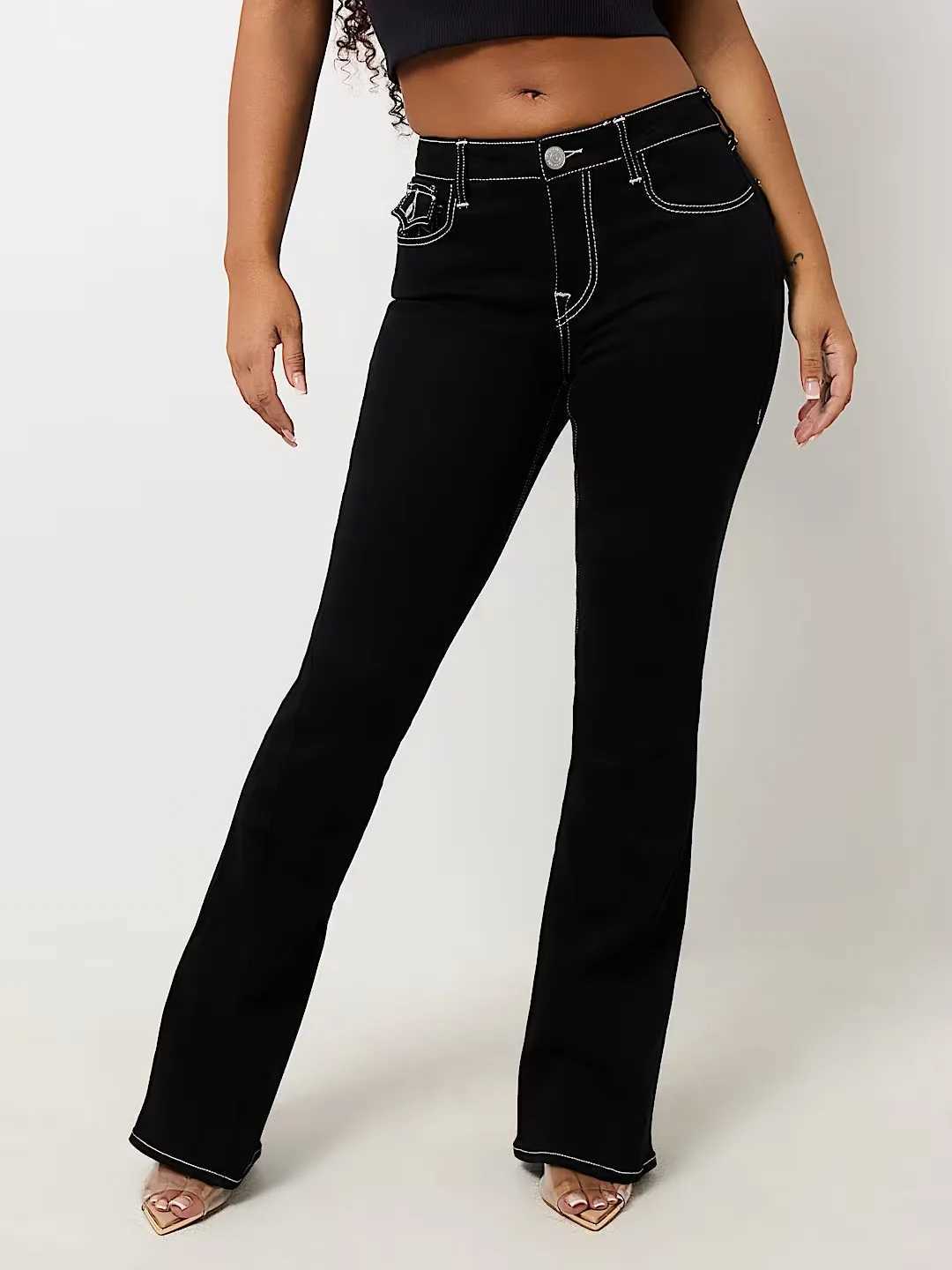 Black Sexy Embroidered Low Rise Jeans for Womens Skinny Jeans Fashionable Flare Jean Casual Washed Pants Sweatwear Denim Pants W250207