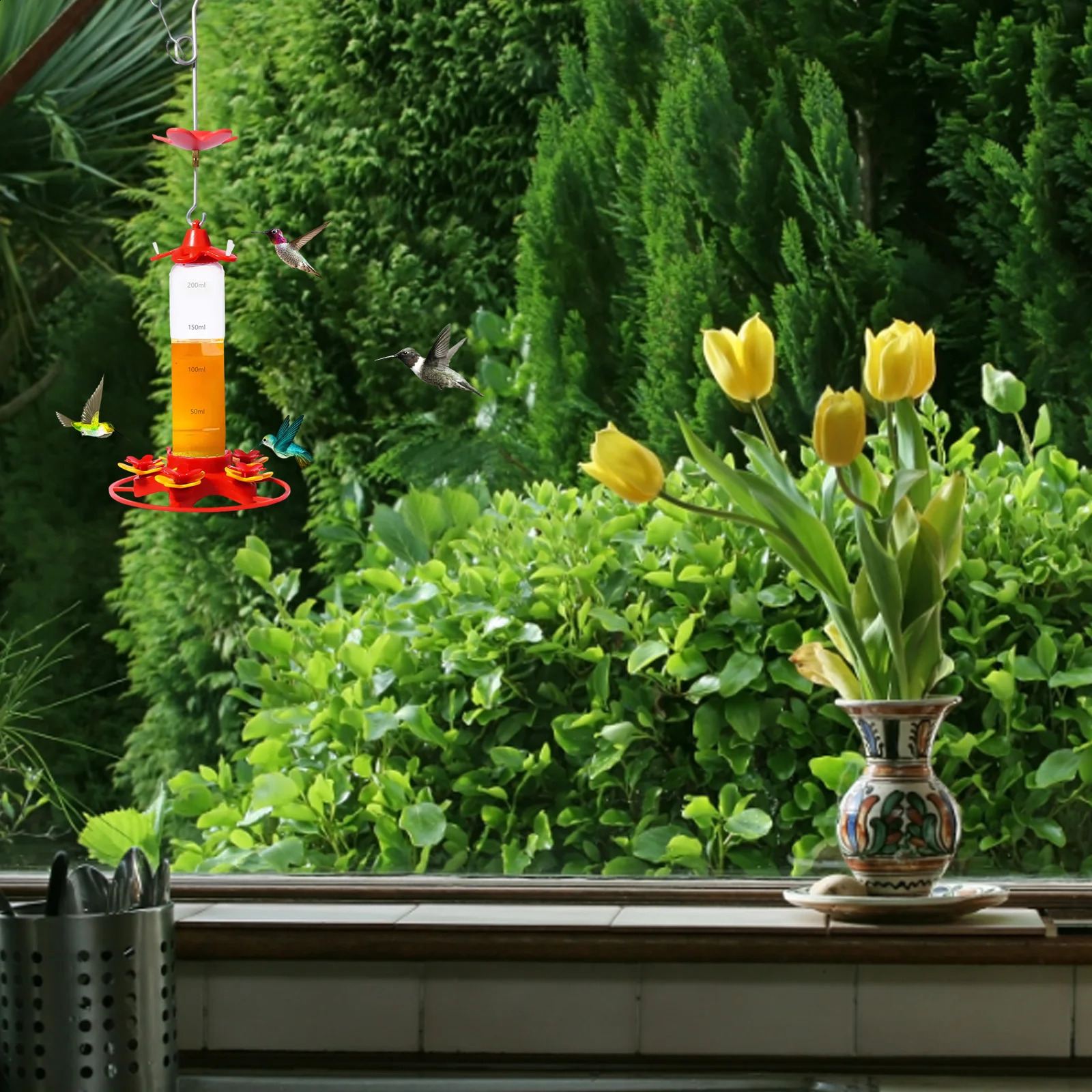 Garden Hummingbird Drinker Hanging Outdoor Bird Feeder Drinker Anti-ants Leakproof Easy To Clean Outdoor Garden Decoration 250207