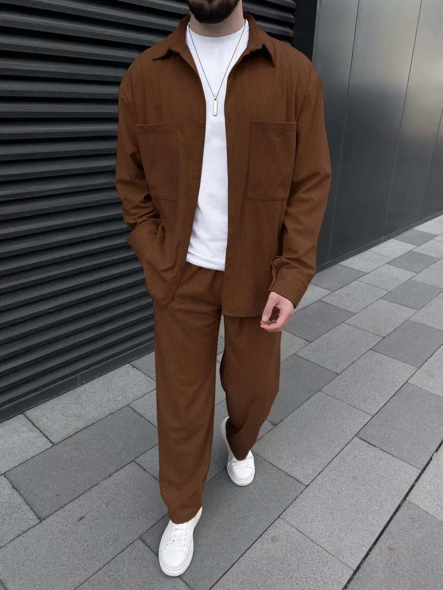 solid color mens chest pocket n simple daily fashion long sleeved highquality classic style 250207
