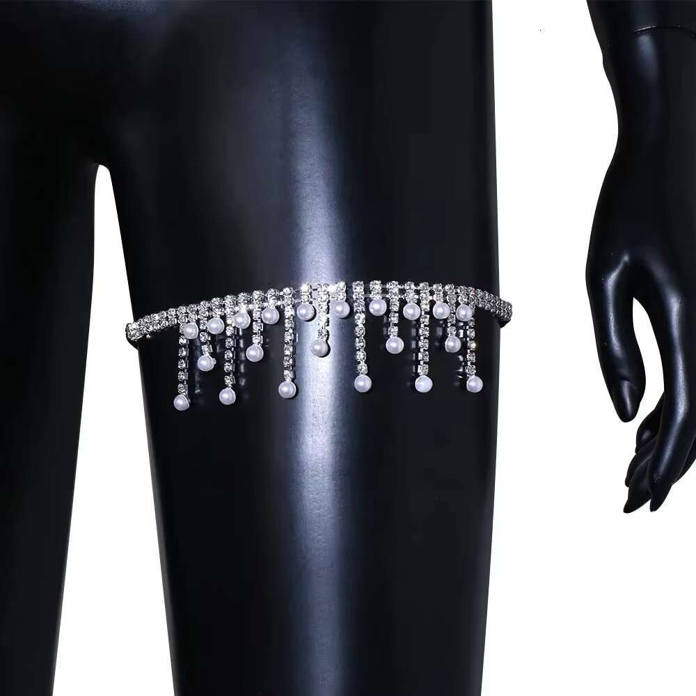 Stonefans Imitation Pearls Lrregular Tassel Leg Chain Shiny Thigh Jewelry for Women Rave Beachwear Sexy Bikinis Free Shipping