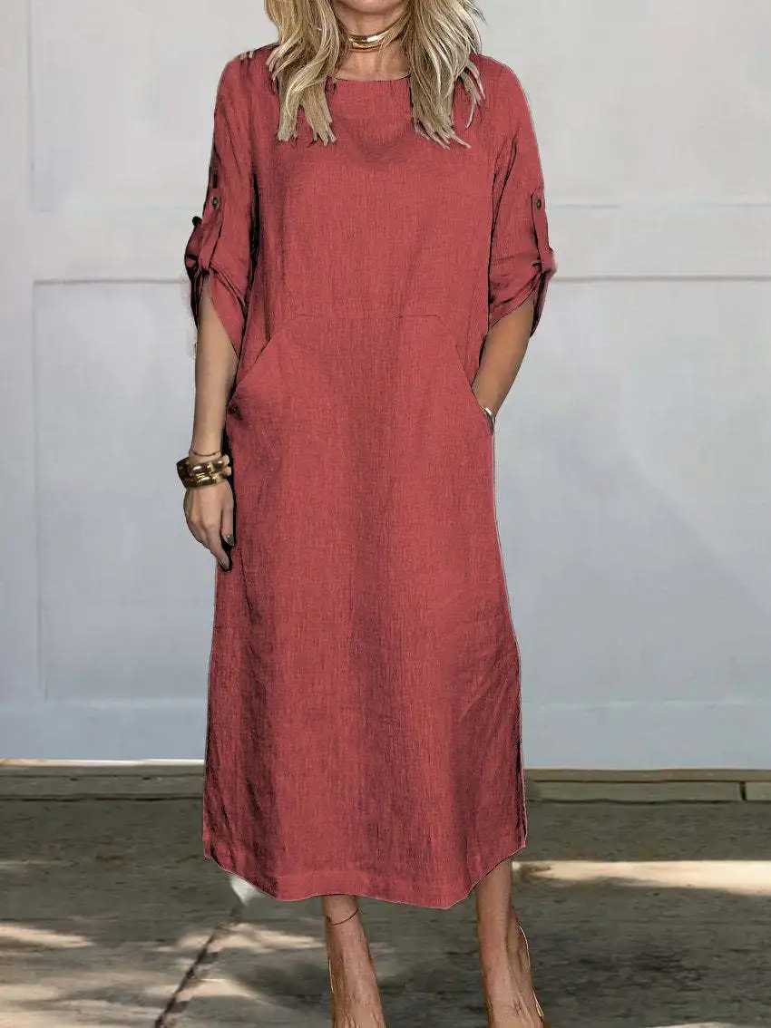Autumn New Cotton Womens Dress Fashionable Solid Color Loose CasualXJ2500207