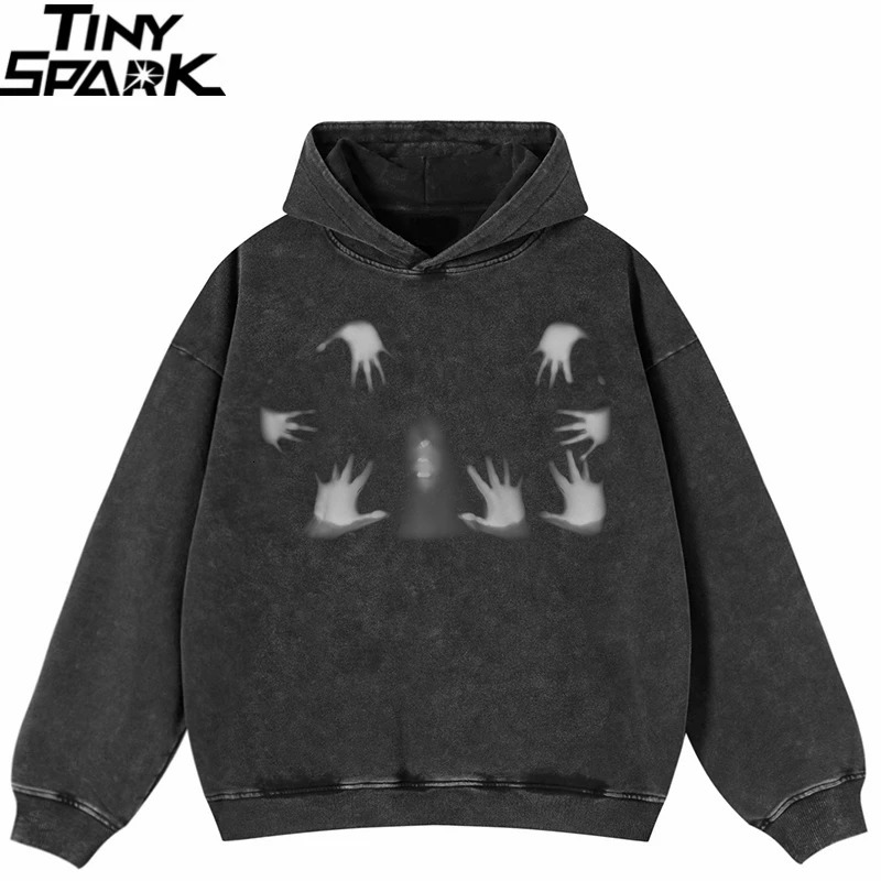 2024 Hip Hop Oversize Hoodie Sweatshirt Men Streetwear Freak Shadow Graphic Harajuku Retro Washed Black Hooded Pullover Y2K 250207