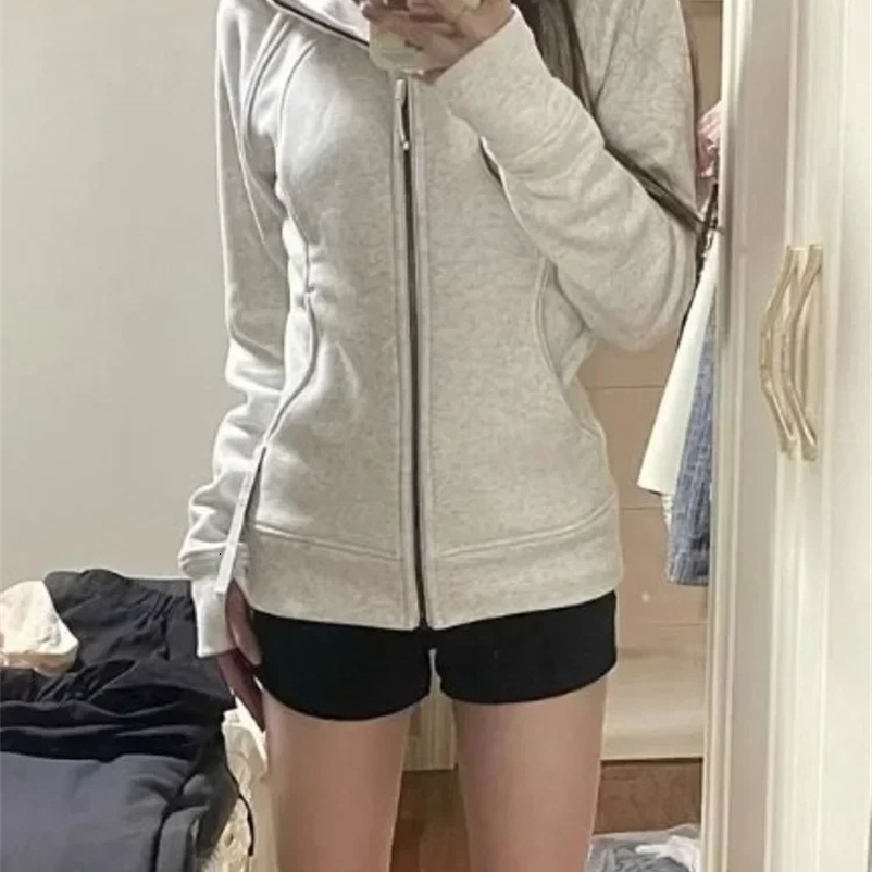 Deeptown American Vintage Cropped Hoodies Women Korean Style Streetwear Grey Zip Up Hooded Sweatshirt Casual Y2k Slim Hood Shirt 250206