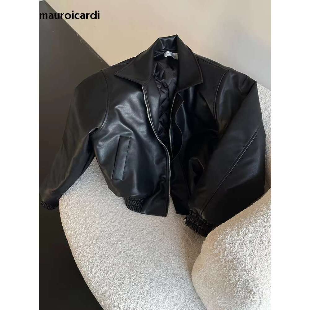 Men's Leather Jacket Mauroicardi Spring Autumn Cool Oversized Short Black Soft Pu Leather Jacket Men Zipper Designer American Vintage Clothes
