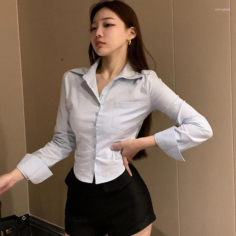 Womens Blouses Gidyq Elegant Women Korean Shirts Fashion Streetwear Female Slim Blouse Spring Casual Office Ladies Sexy Cropped Tops